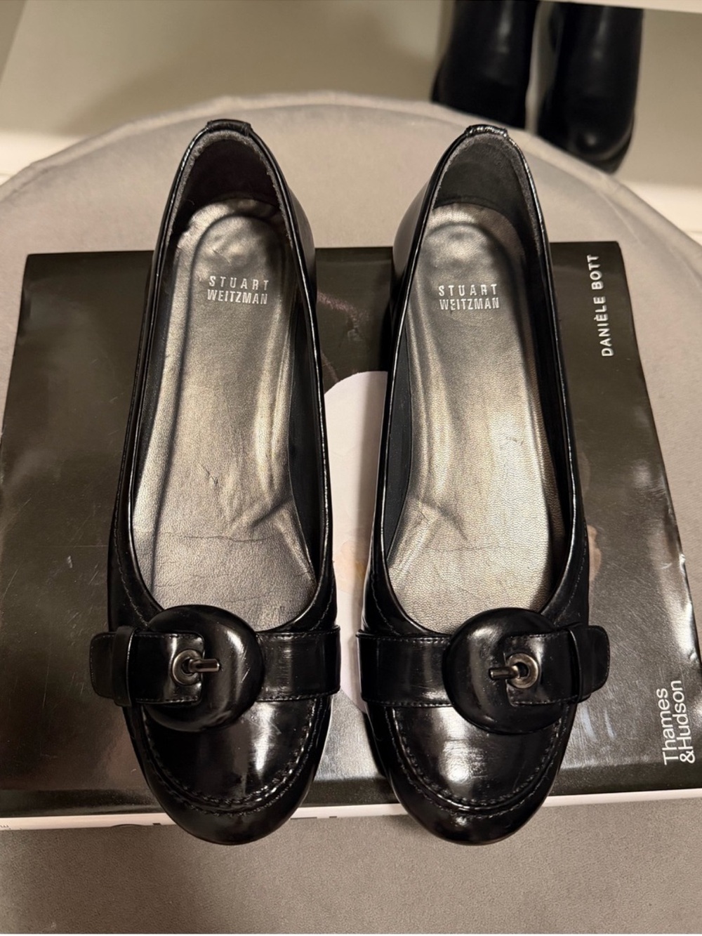 Stuart Weitzman Black Buckle Flats